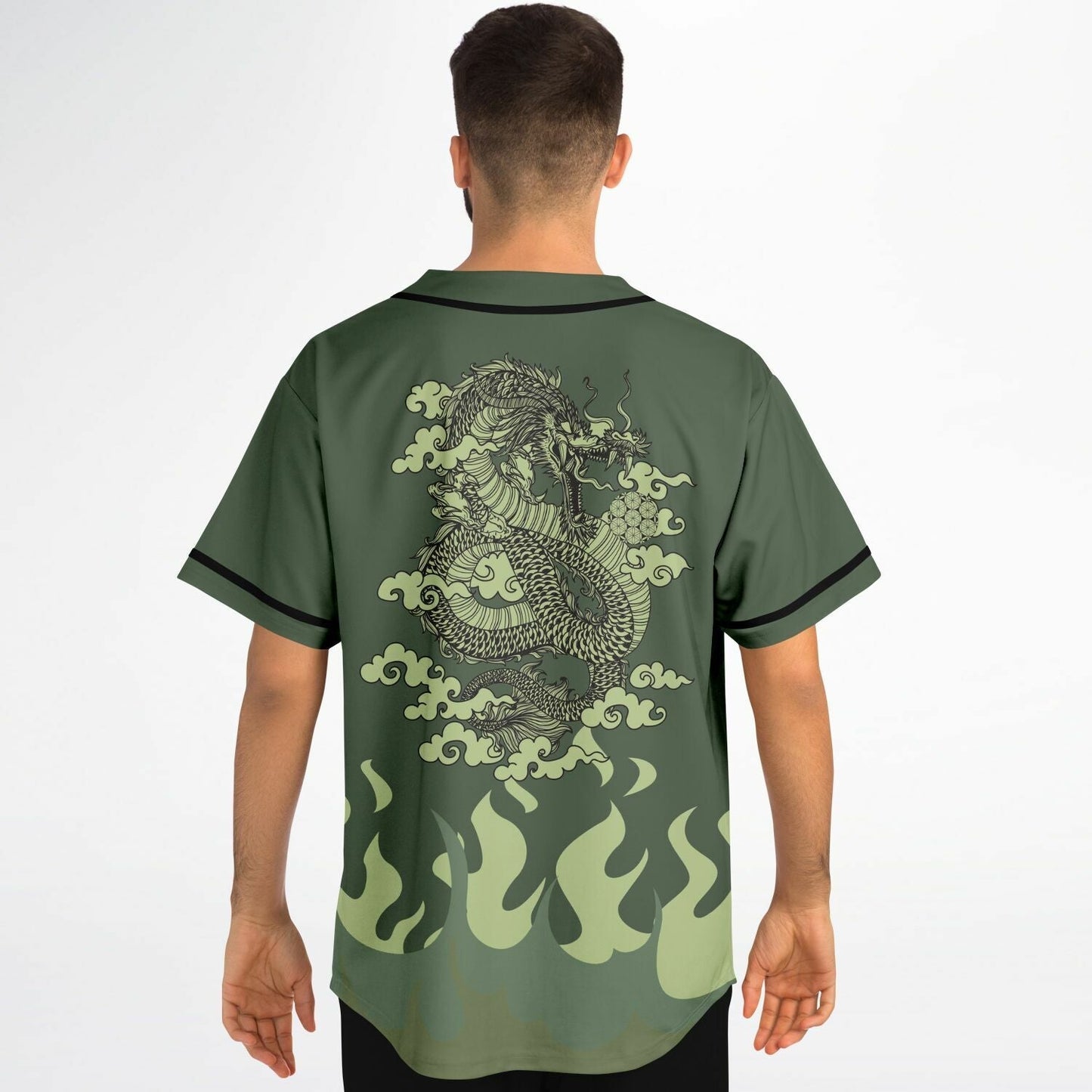 Olive Asian Dragon Rave Baseball Jersey