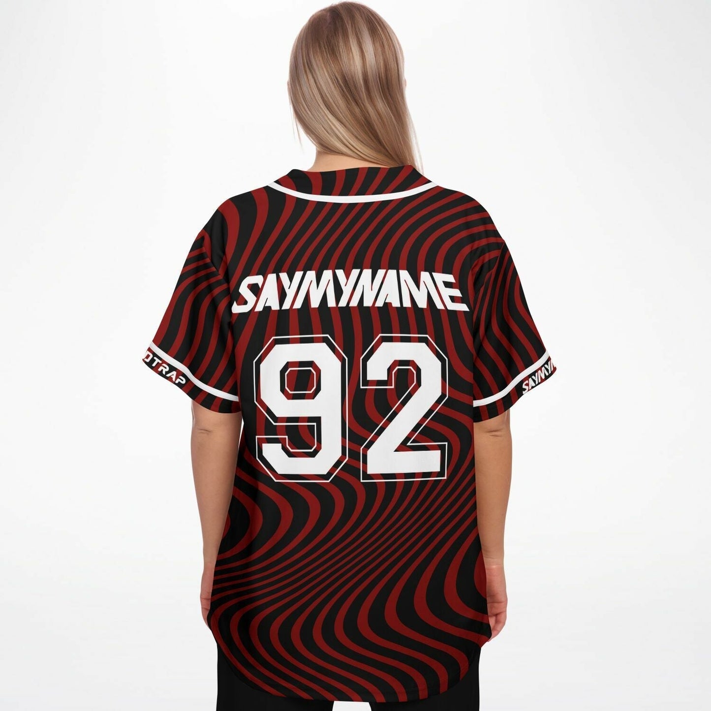 SAYMYNAME Deep Red Wavy Warped Rave Baseball Jersey