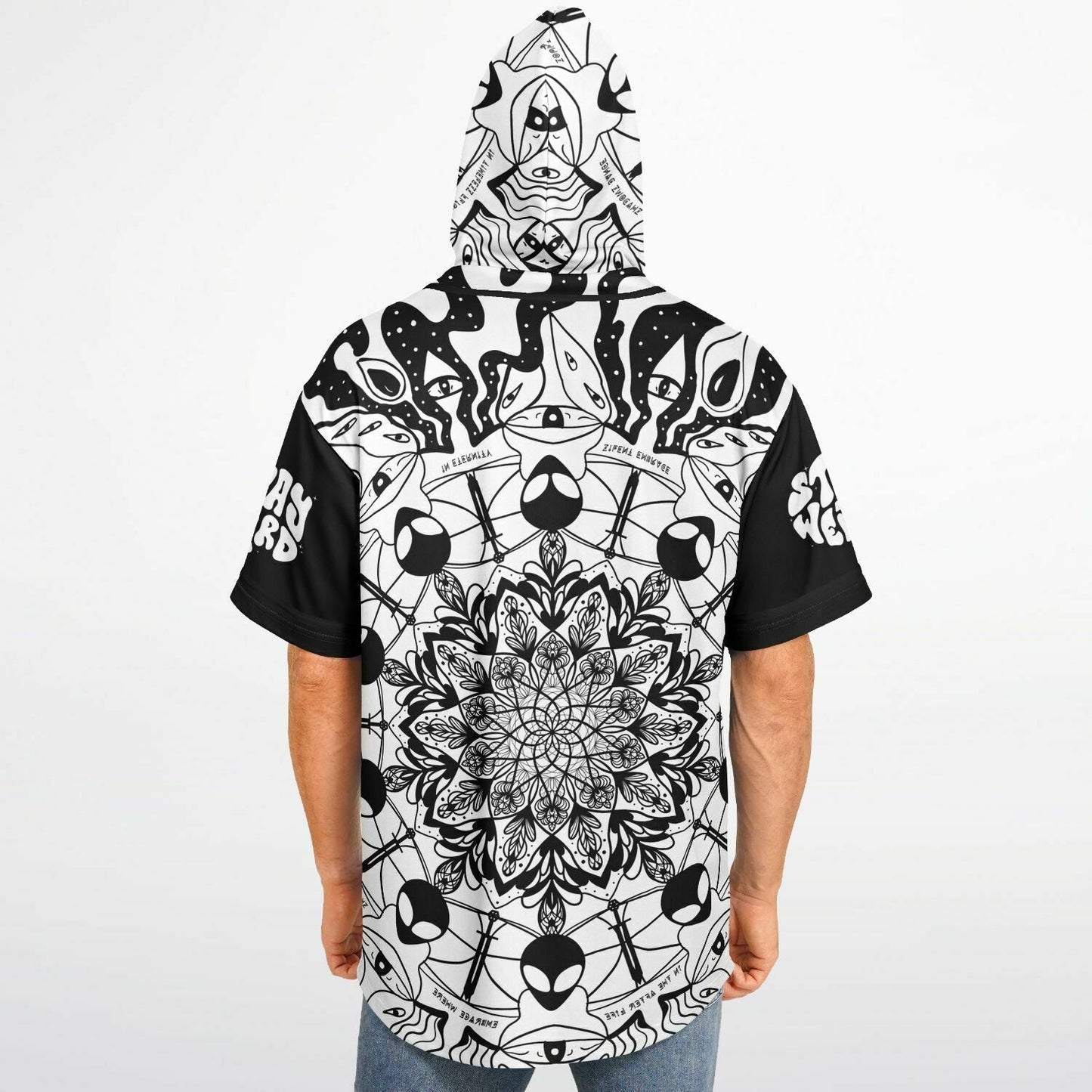 Black White Kaleidoscope Rave Hooded Baseball Jersey