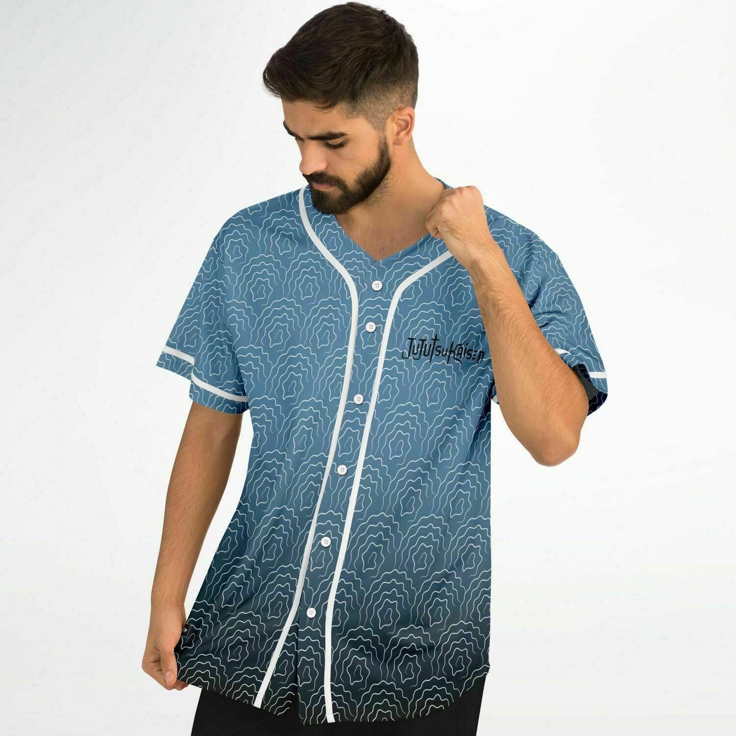 Steel Blue Abstract Topographic Rave Baseball Jersey