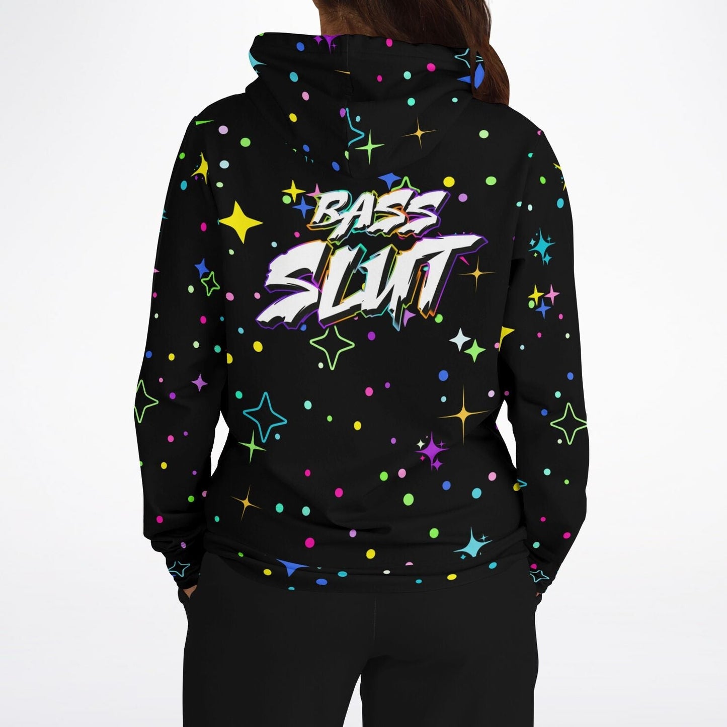 Bass Slut Neon Sparkle Black Rave Hoodie