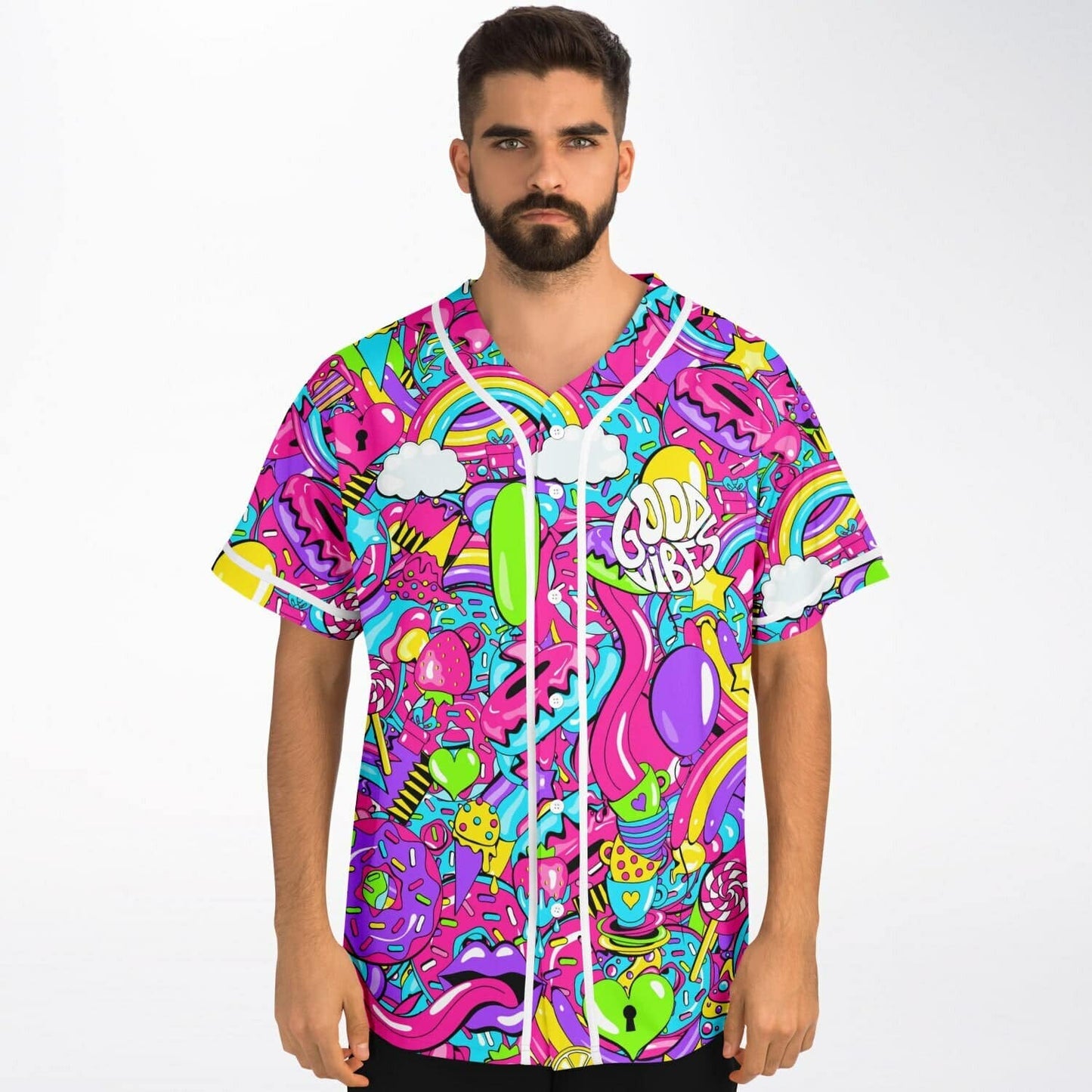 Hot Pink Dense Candy Rave Baseball Jersey