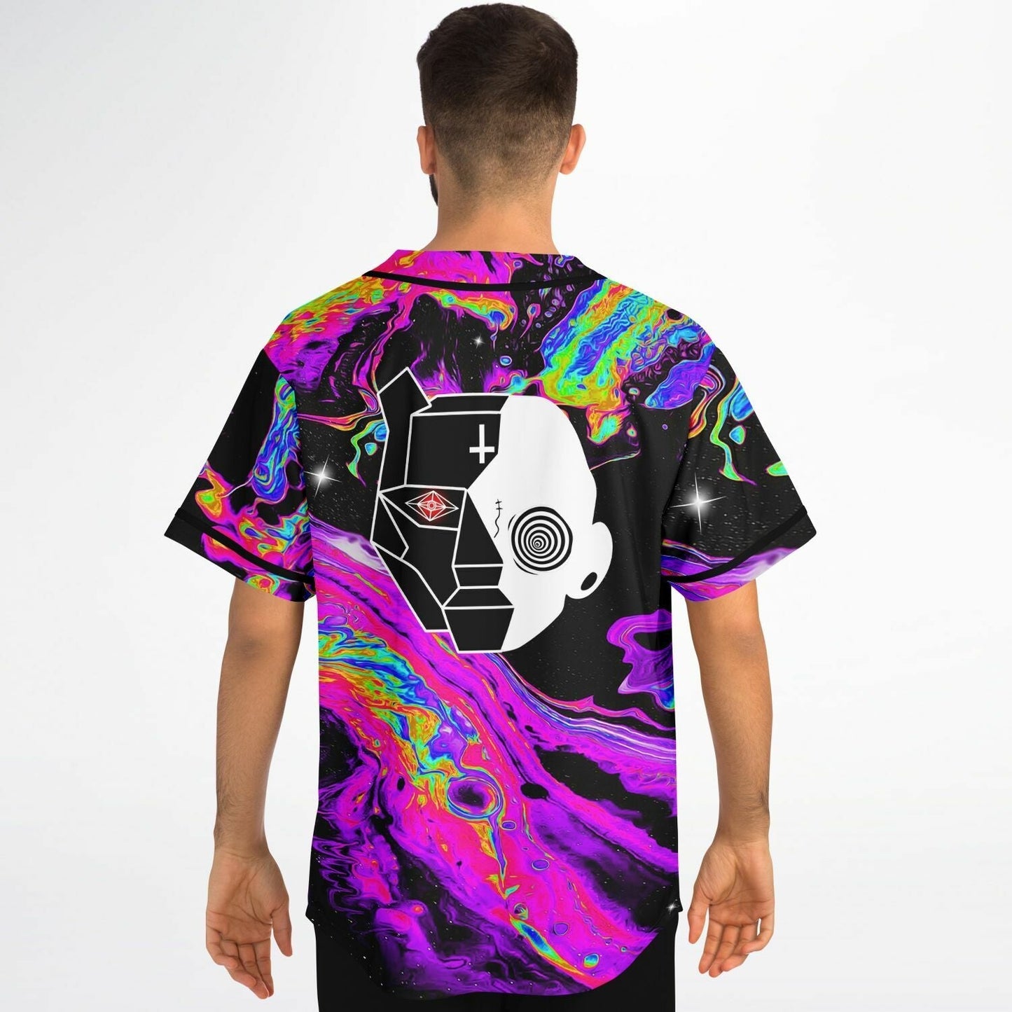 Black Trippy Oil Rave Baseball Jersey