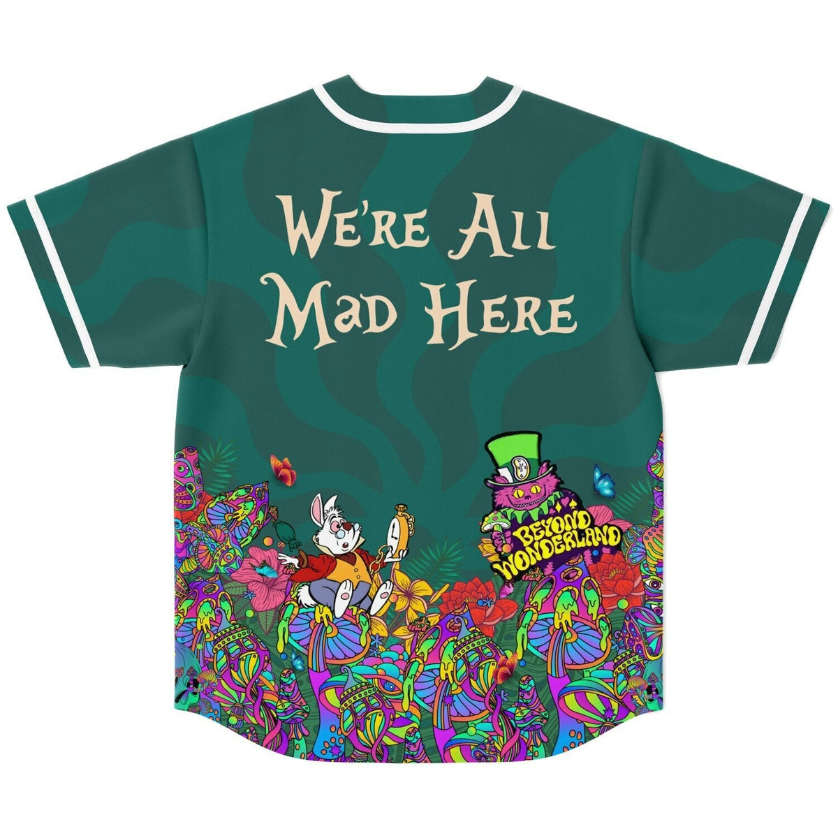 Beyond Wonderland Teal Psychedelic Alice Rave Baseball Jersey