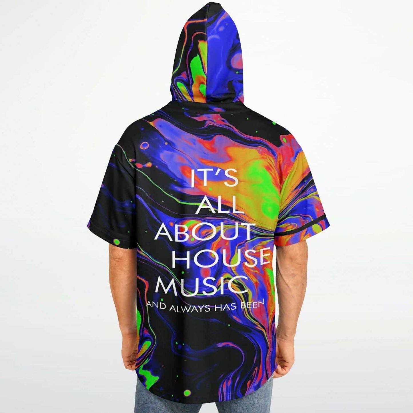 Black Fluid Psychedelic Rave Hooded Baseball Jersey