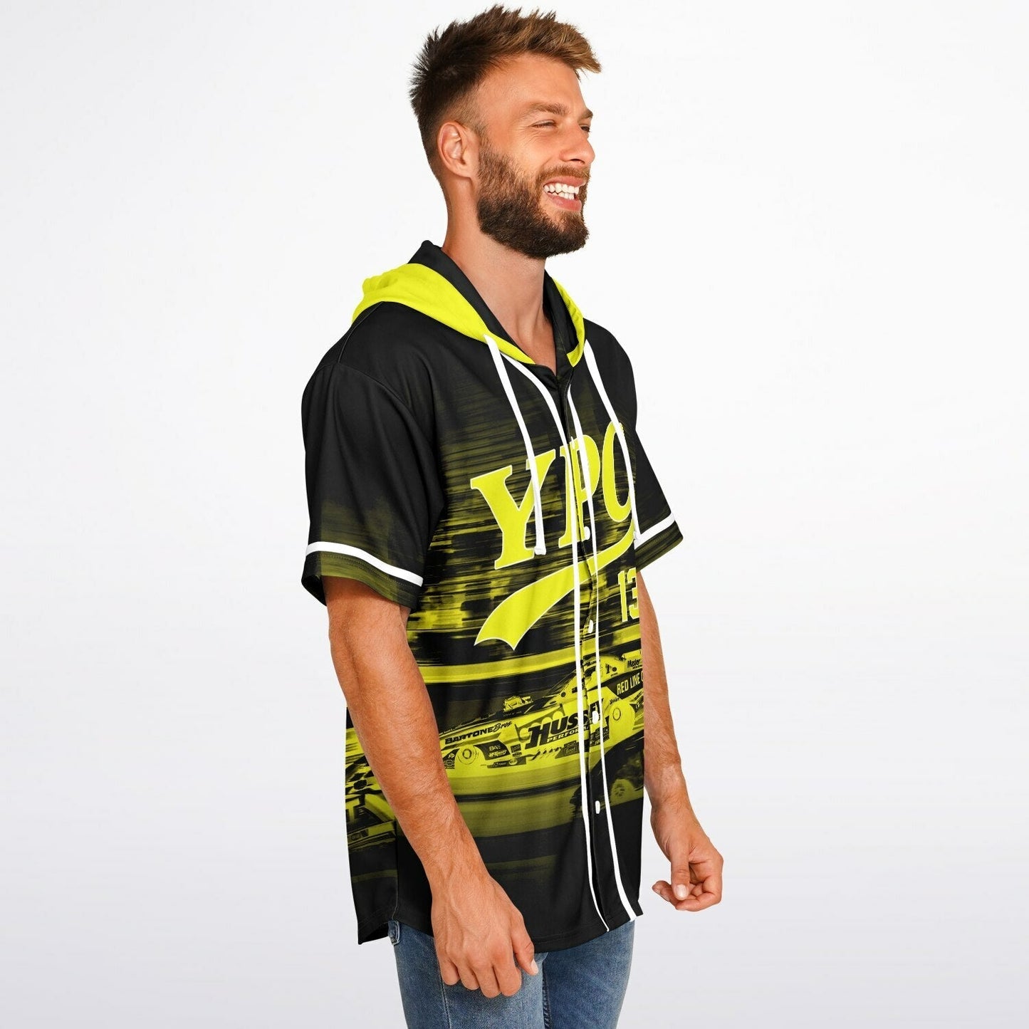Black Motion Blurred Rave Hooded Baseball Jersey