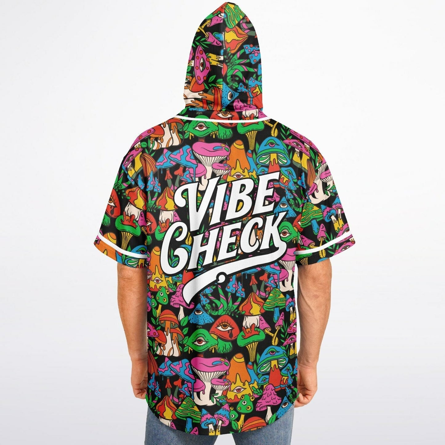 Black Dense Psychedelic Rave Hooded Baseball Jersey