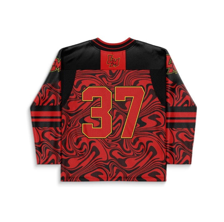 Red Black Yellow Faced Rave Hockey Jersey