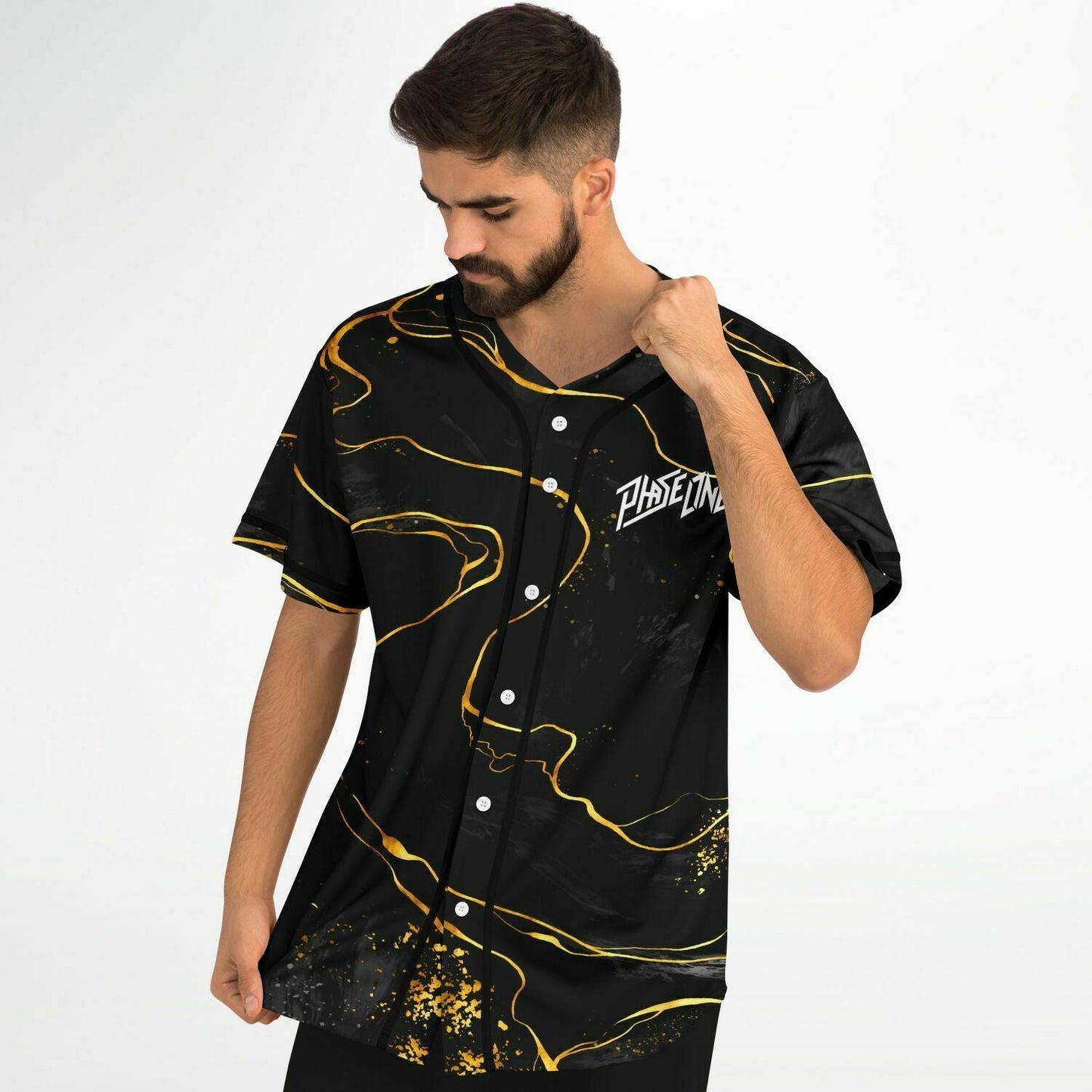 PhaseOne Black Charcoal Marble Rave Baseball Jersey