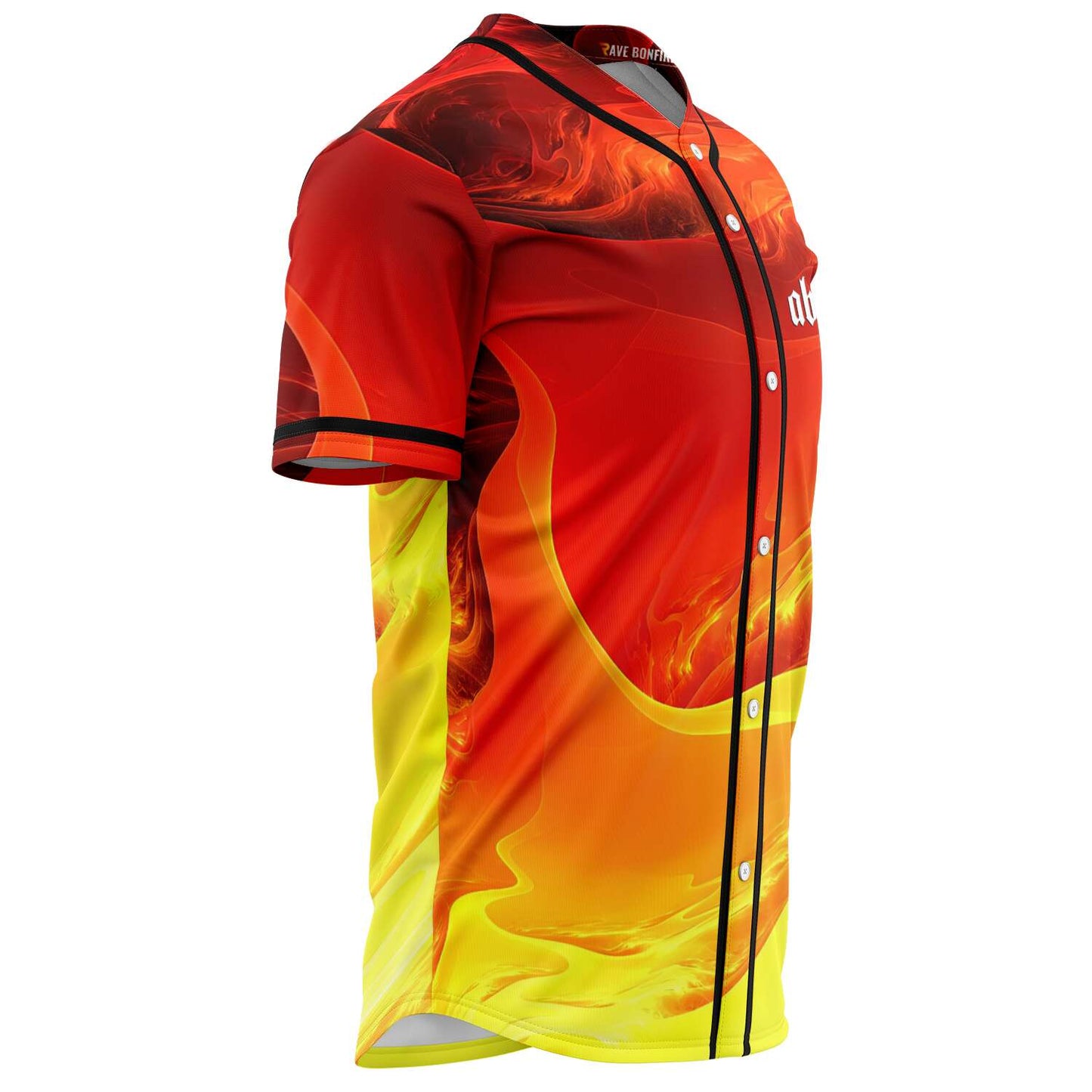 abridges Fiery Red Swirling Fire Rave Baseball Jersey