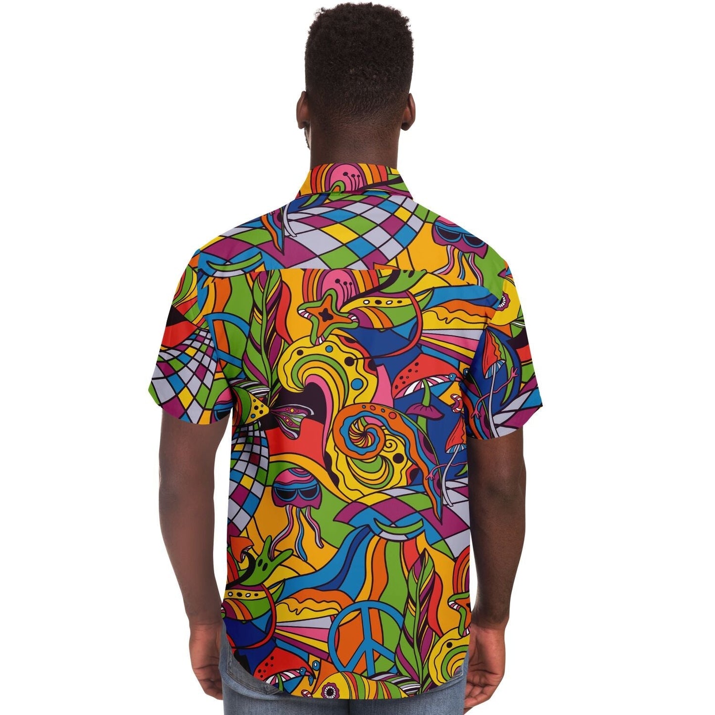 Colorful trippy short sleeve button down shirt