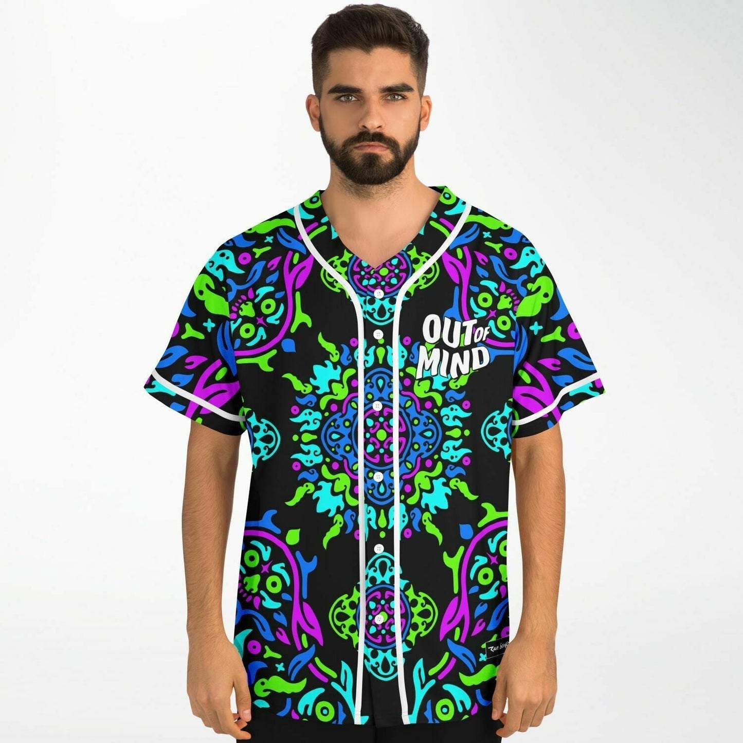 Black Symmetrical Kaleidoscope Rave Baseball Jersey