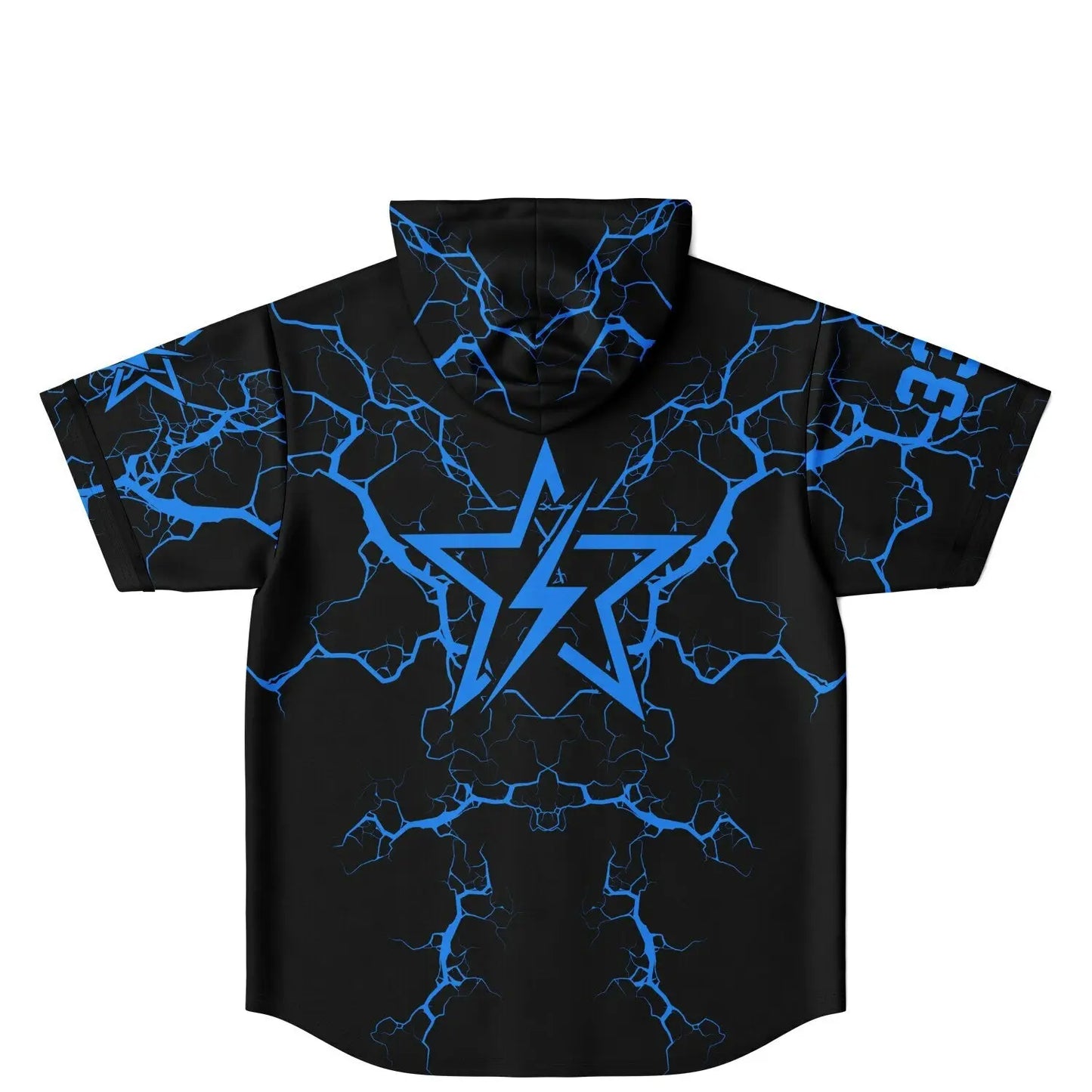 Black Blue Lightning Rave Hooded Baseball Jersey