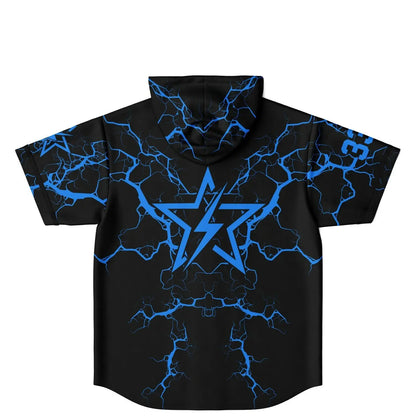 Black Blue Lightning Rave Hooded Baseball Jersey