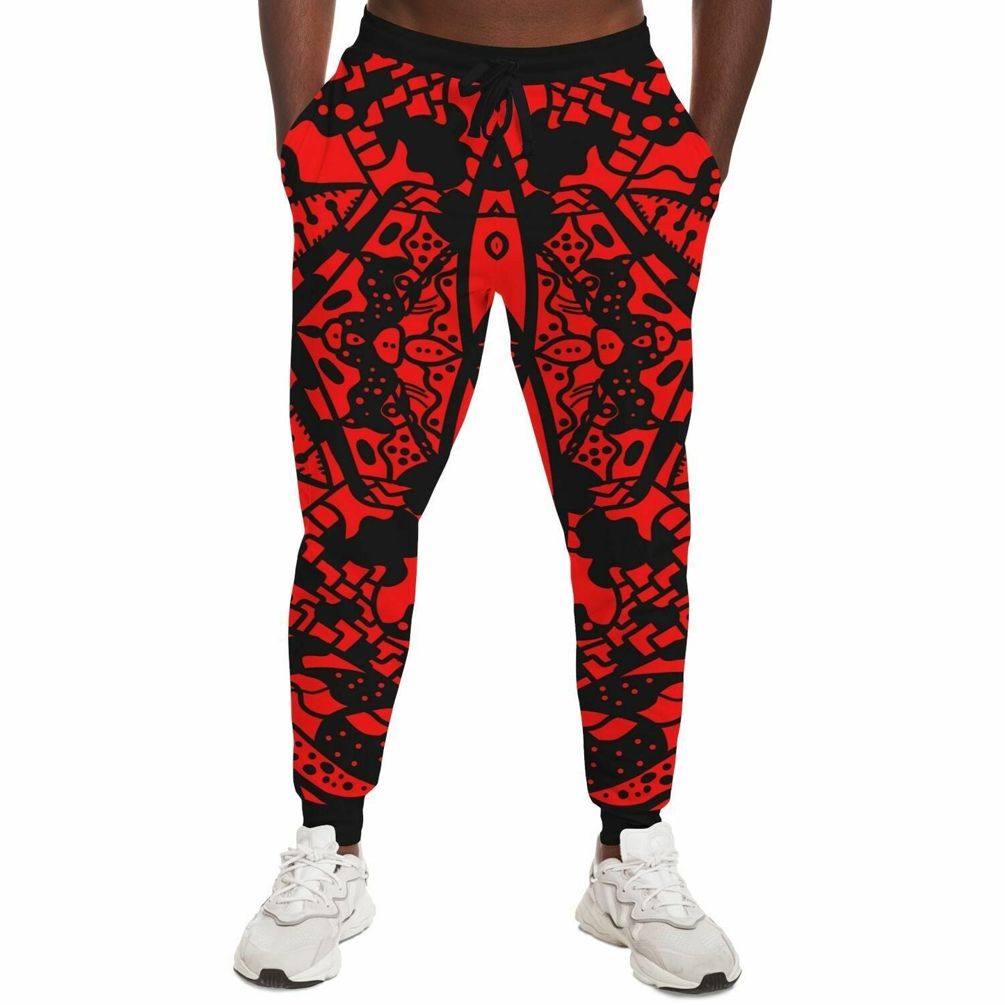 Bright Red Symmetrical Tribal Rave Joggers