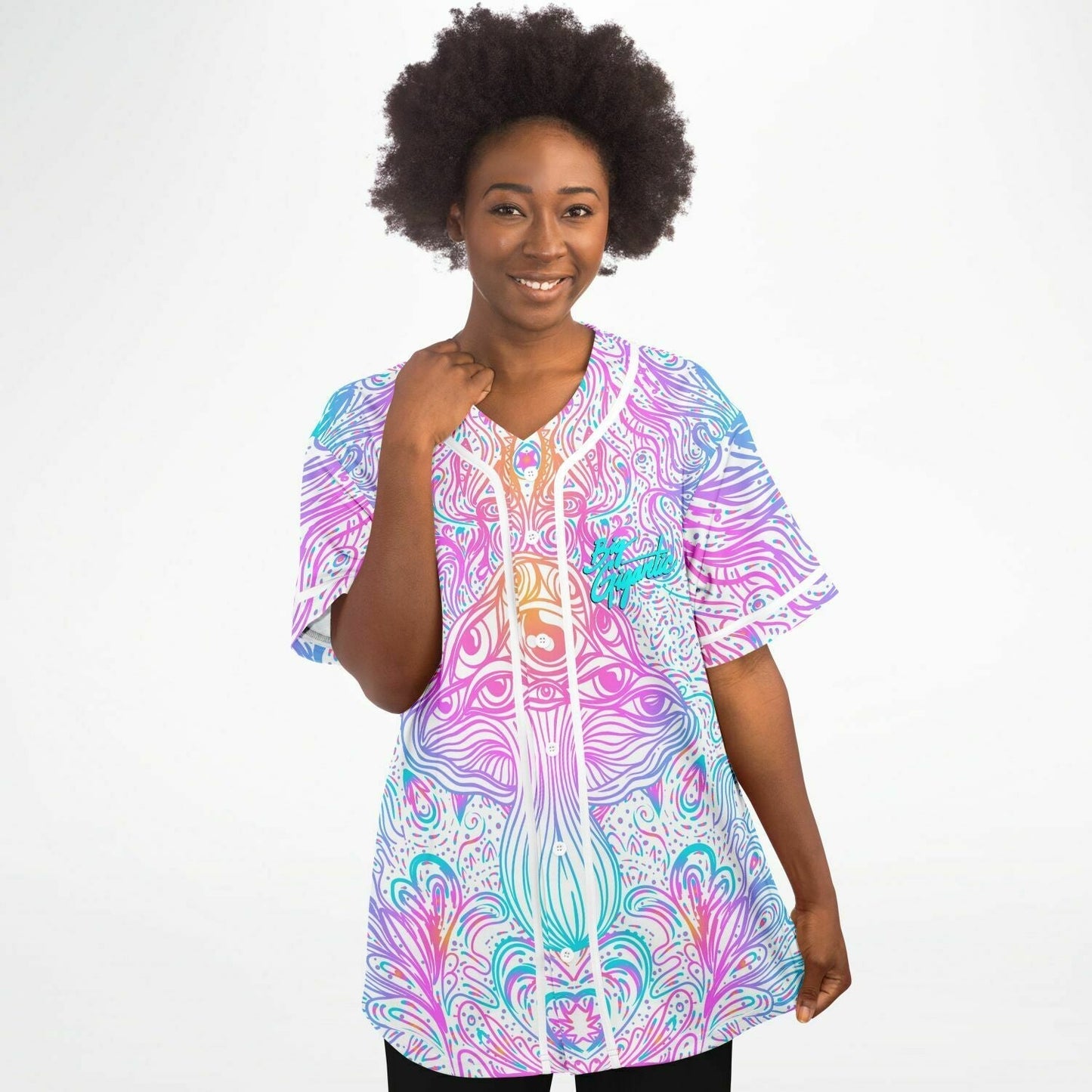 Pastel White Psychedelic Mushroom Rave Baseball Jersey