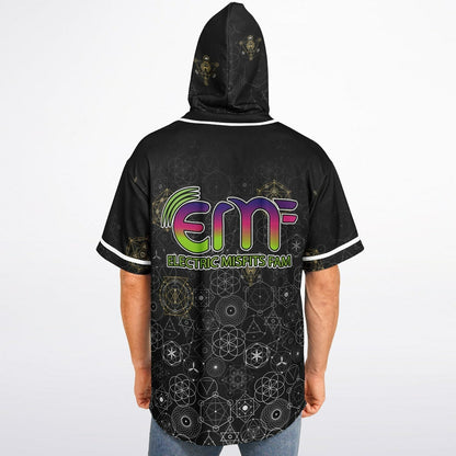 Black Sacred Geometry Rave Hooded Baseball Jersey