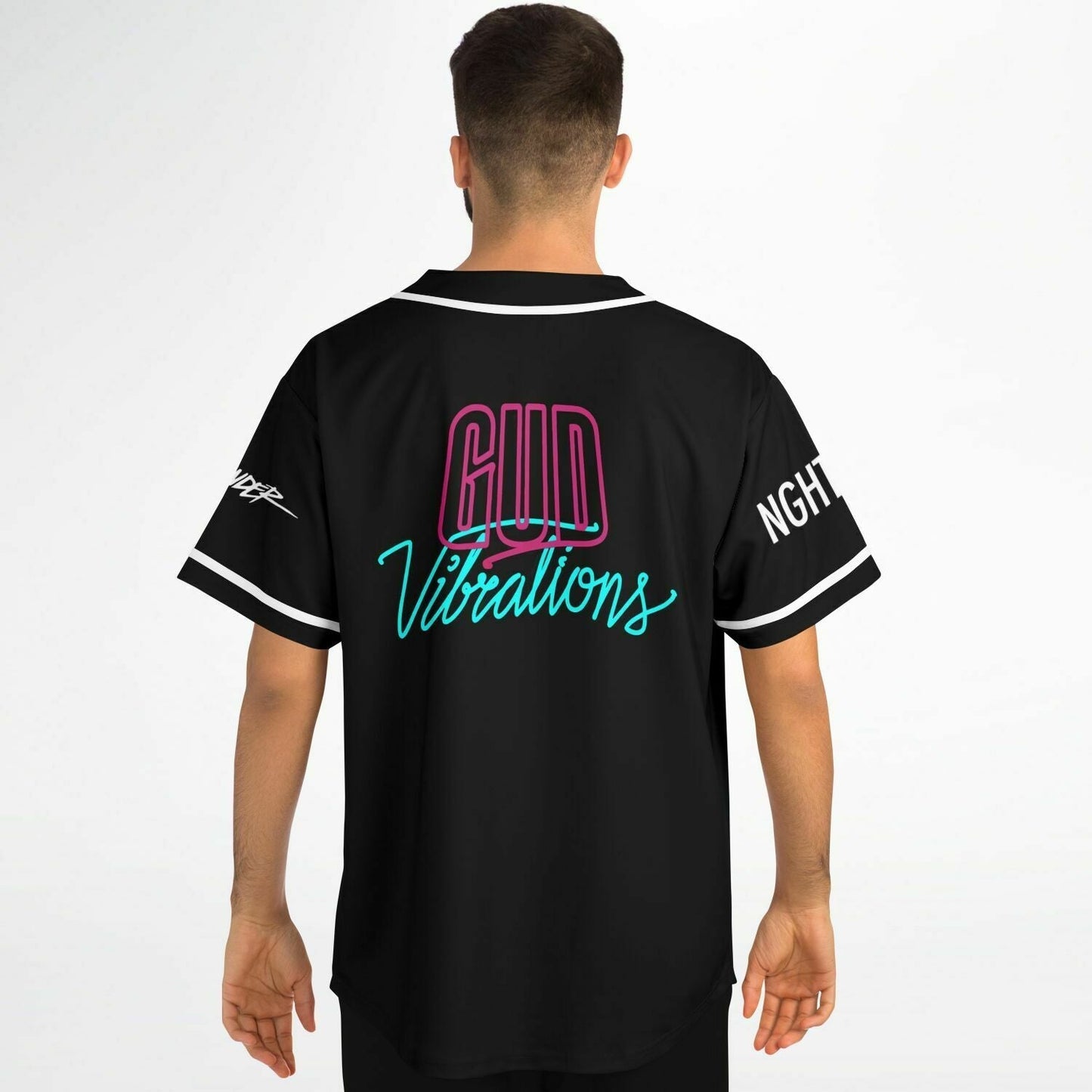 GUD Vibrations Black Body Neon Label Rave Baseball Jersey