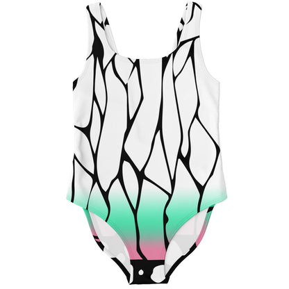 White Abstract Cracked Rave Swimsuit