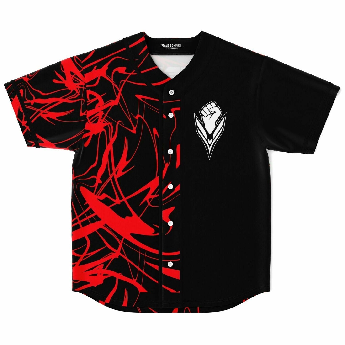 Black Abstract Red Rave Baseball Jersey