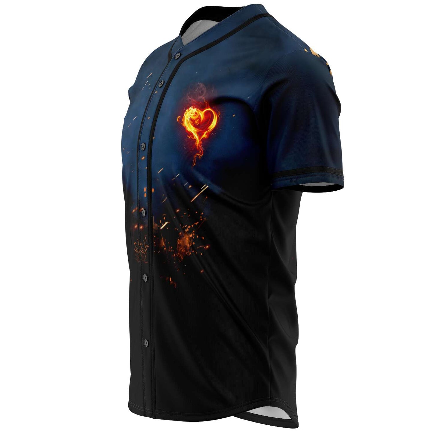 Dark Navy Flaming Heart Rave Baseball Jersey