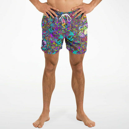 — Teal Dense Psychedelic Rave Swim Trunks