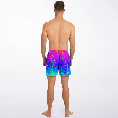 Hot Pink Dripping Fluid Rave Swim Trunks