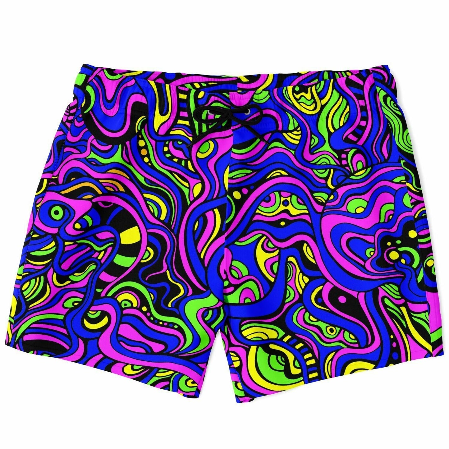 Neon Pink Swirling Psychedelic Rave Swim Trunks