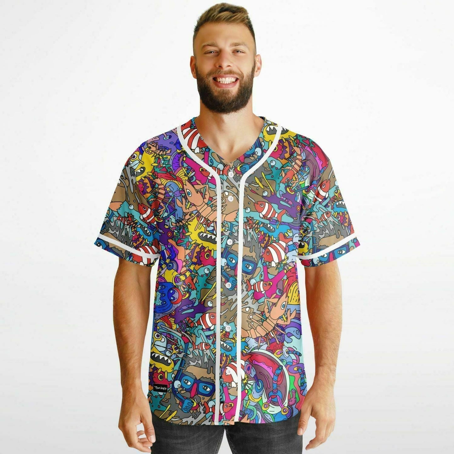 Teal Kaleidoscope Doodle Reversible Baseball Jersey