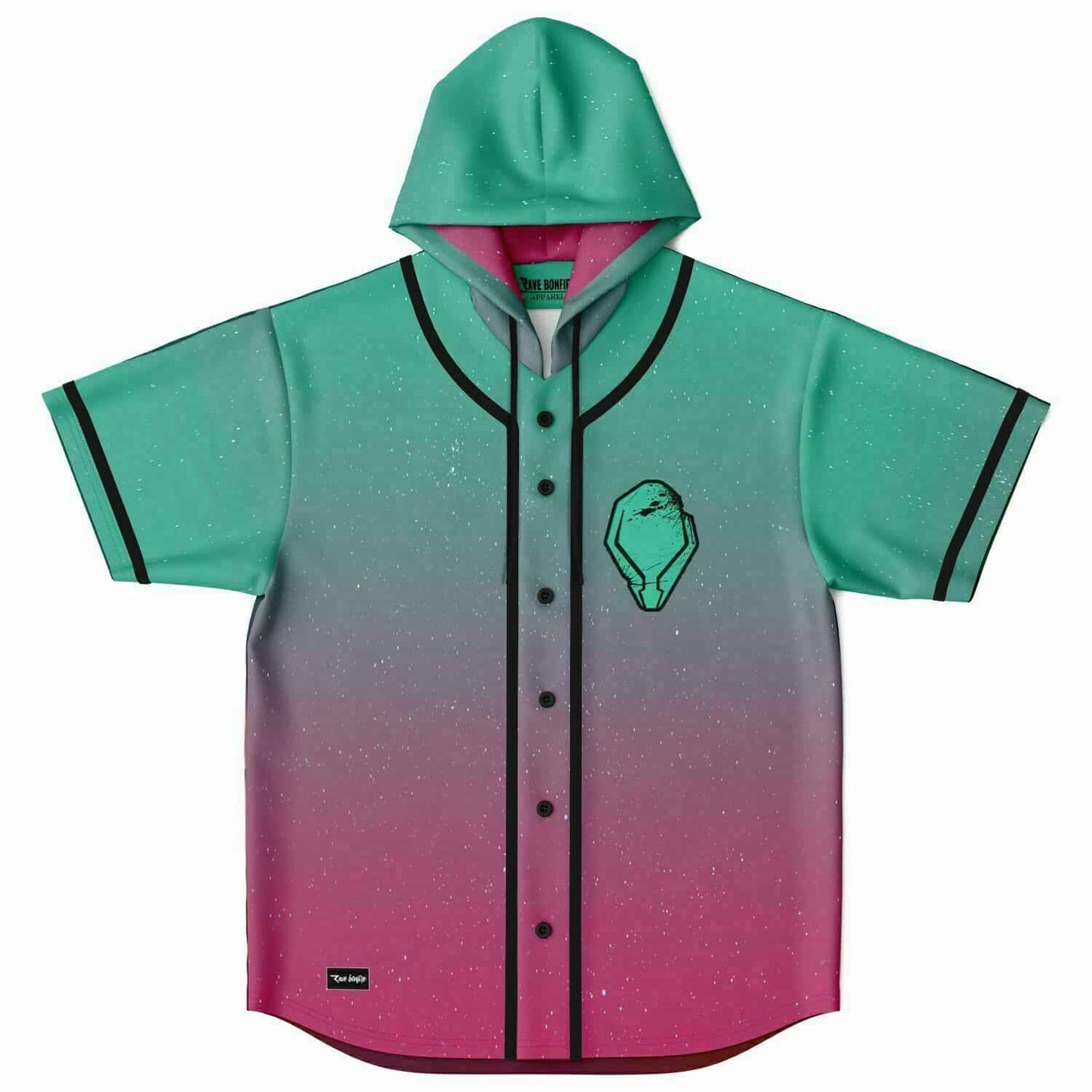 Teal Magenta Chest Gem Rave Hooded Baseball Jersey