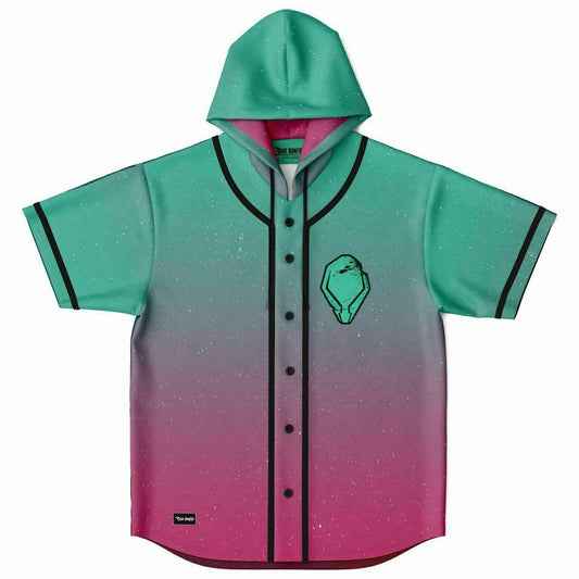 Teal Magenta Chest Gem Rave Hooded Baseball Jersey