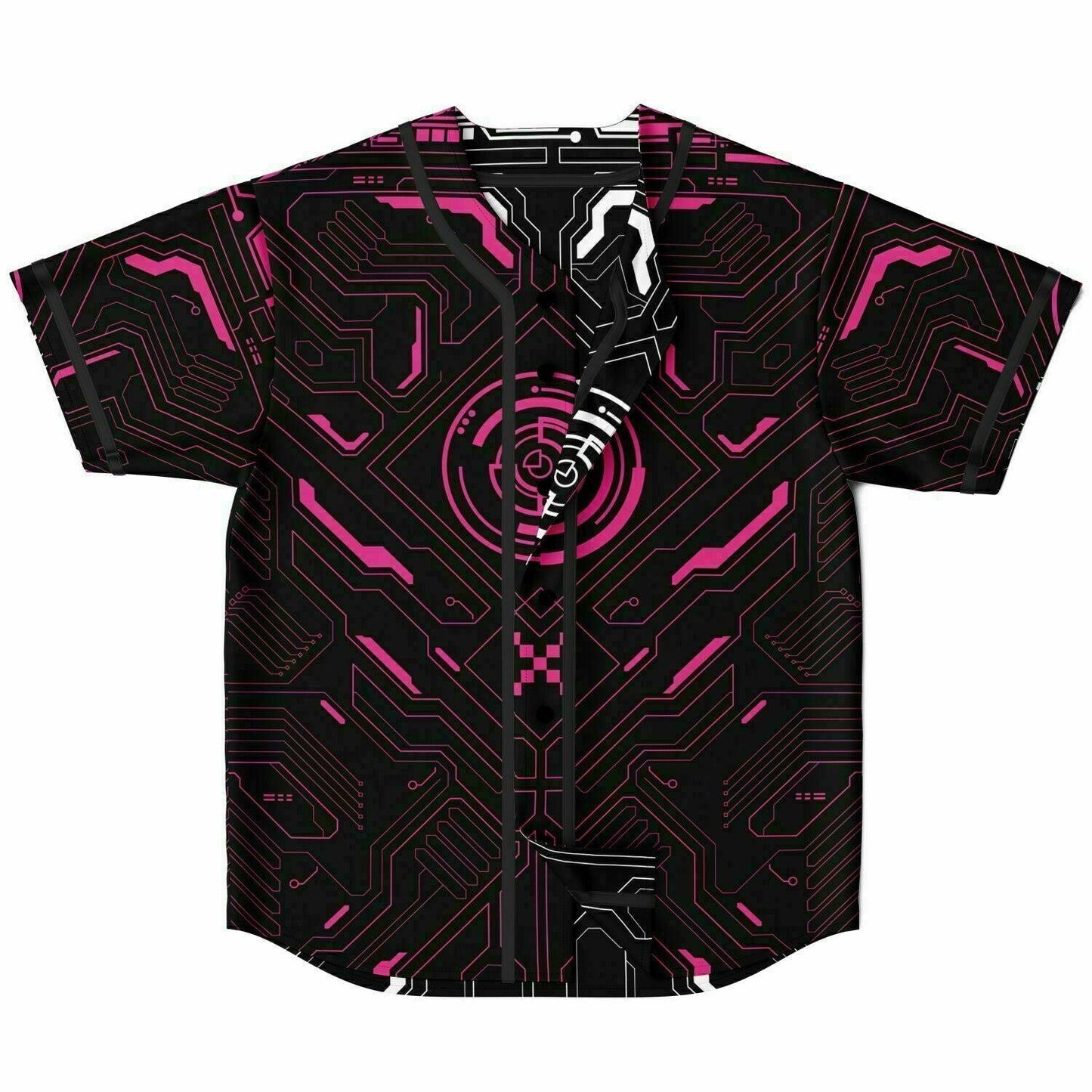 Black & Pink Cyberpunk Circuit Reversible Baseball Jersey
