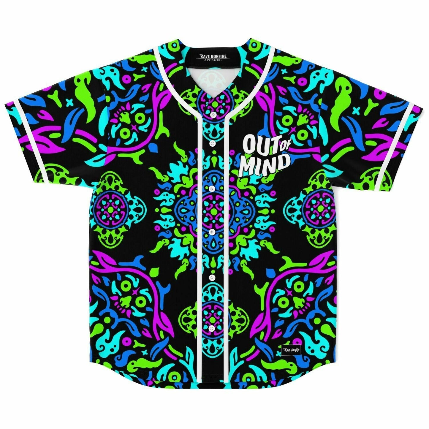 Black Symmetrical Kaleidoscope Rave Baseball Jersey