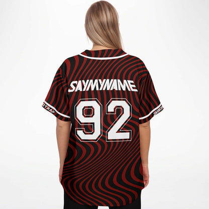 SAYMYNAME Deep Red Wavy Warped Rave Baseball Jersey