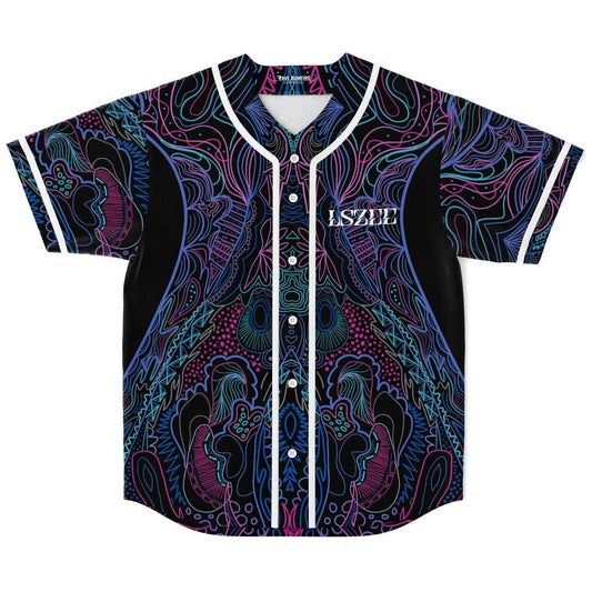 LSZEE Black Symmetrical Psychedelic Rave Baseball Jersey