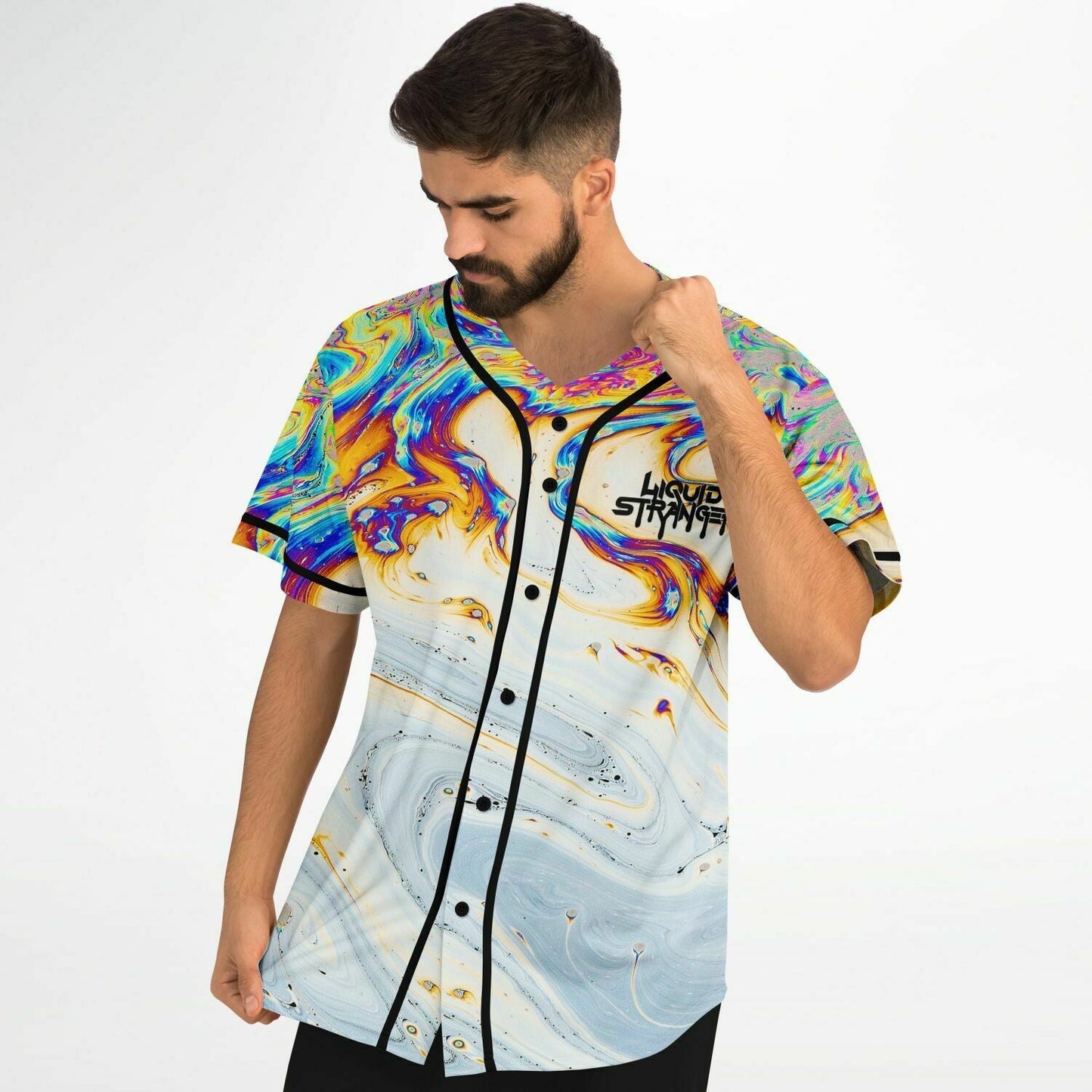 Liquid Stranger Iridescent Psychedelic Soap Rave Baseball Jersey