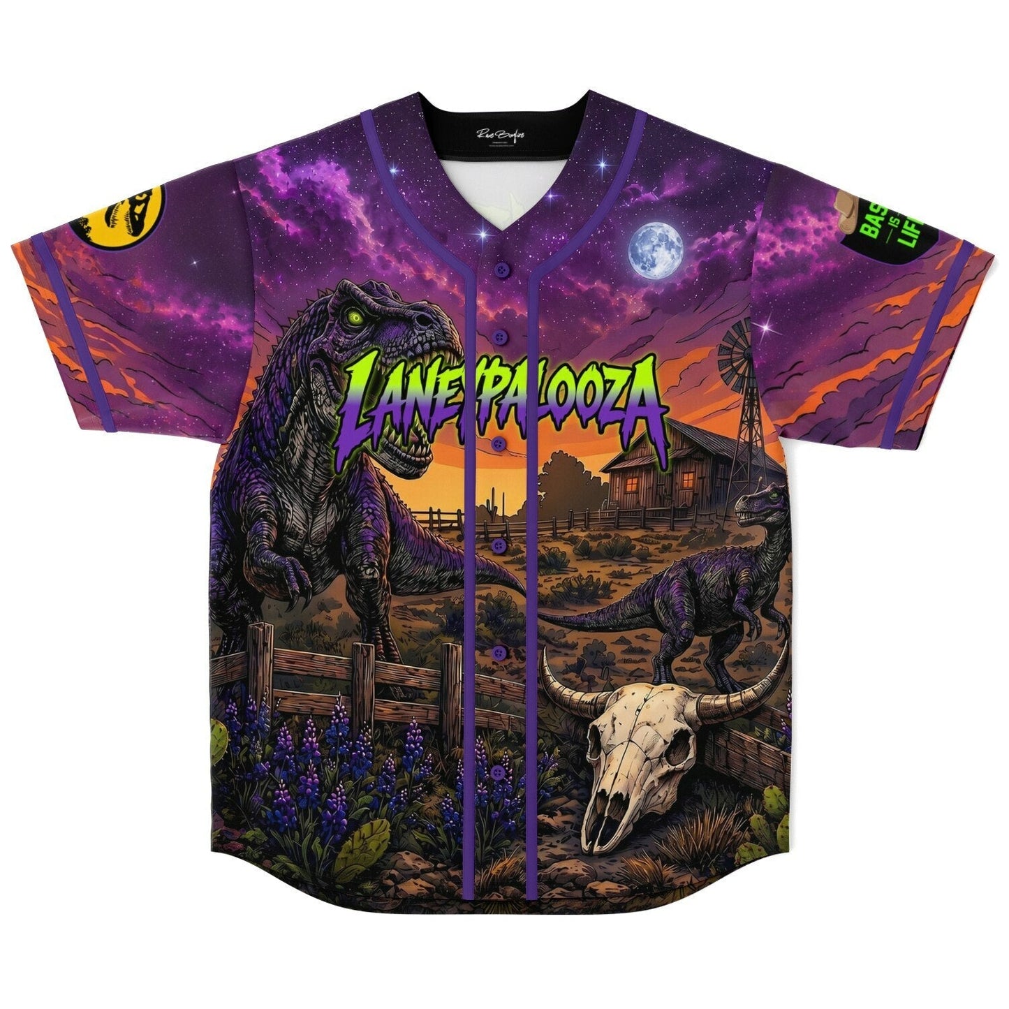 Purple Jurassic Dinosaurs Rave Baseball Jersey