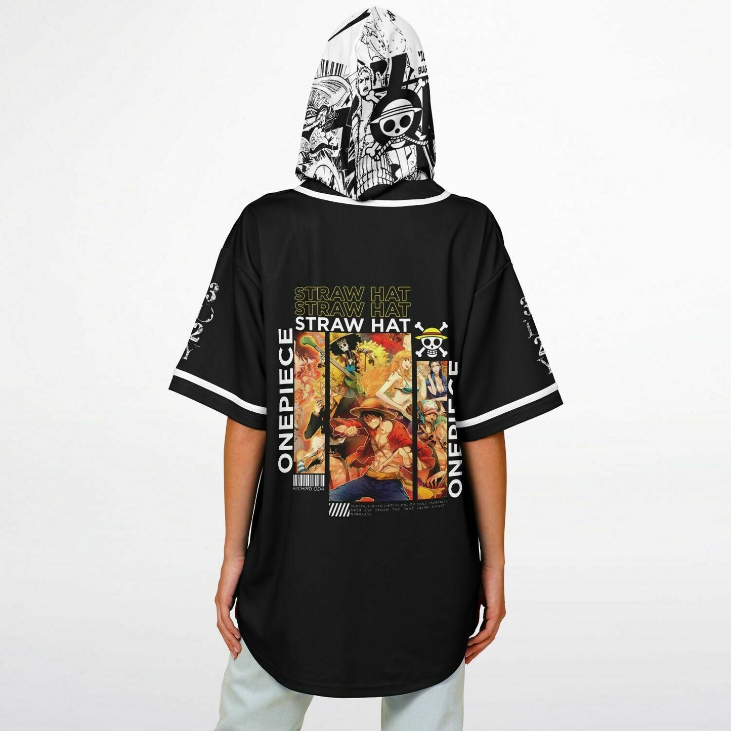 Black One Piece Rave Hooded Baseball Jersey