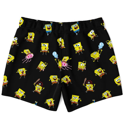 Black Repeating Cartoon Rave Swim Trunks