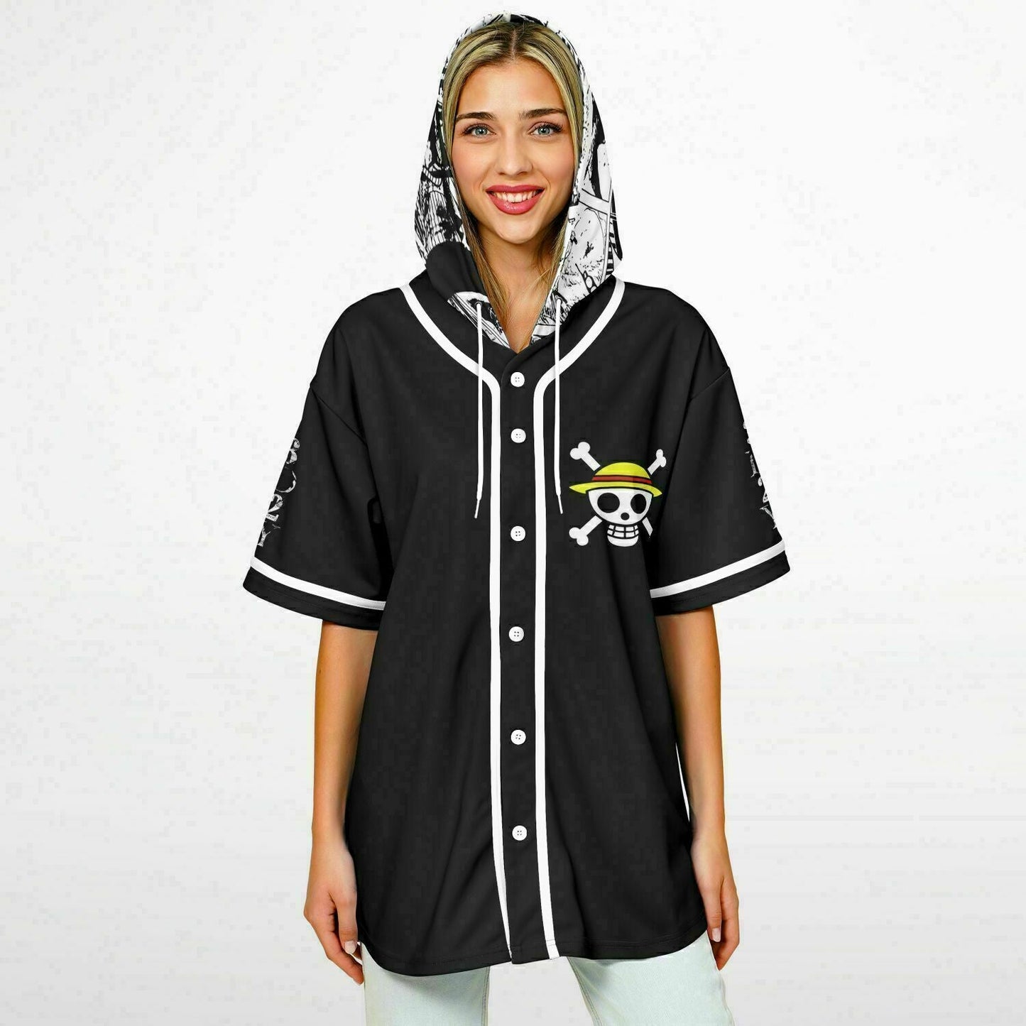 Black One Piece Rave Hooded Baseball Jersey