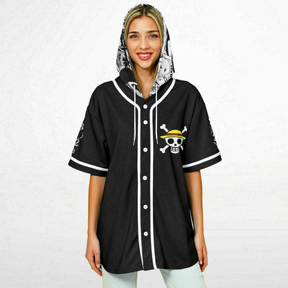 Black One Piece Rave Hooded Baseball Jersey