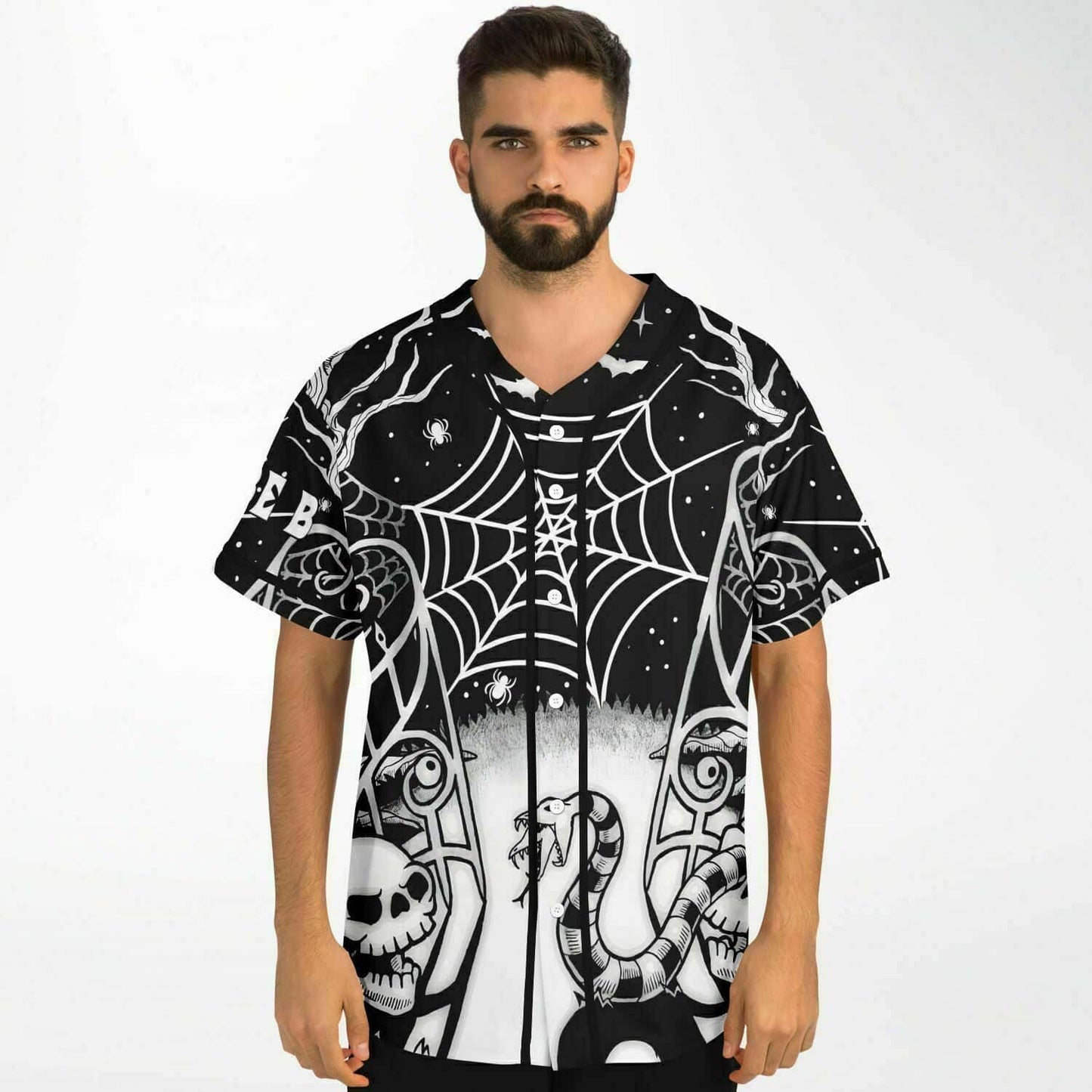 Black White Halloween Scene Rave Baseball Jersey