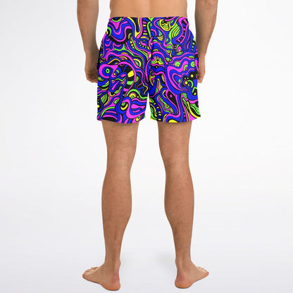 Neon Pink Swirling Psychedelic Rave Swim Trunks