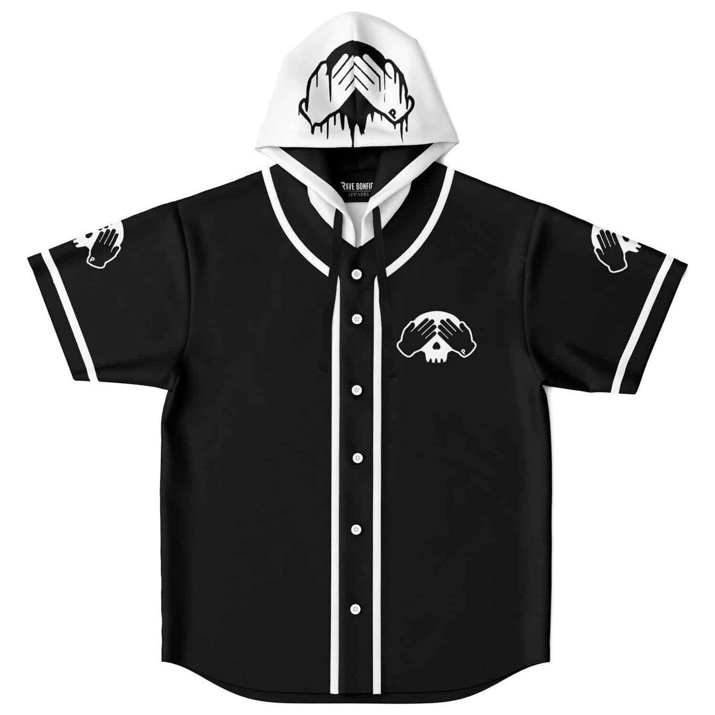 PEEKABOO Black Logo — Rave Hooded Baseball Jersey