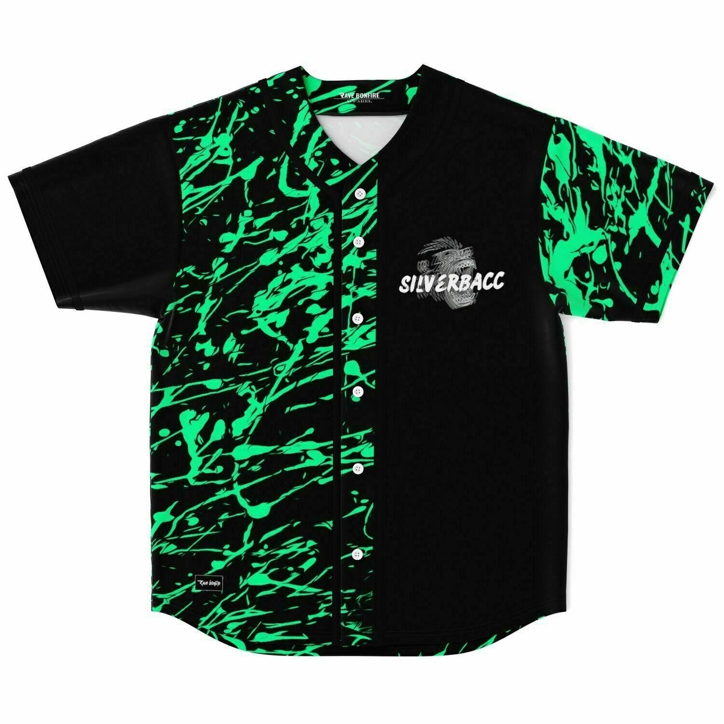 Black Green Splatter Rave Baseball Jersey