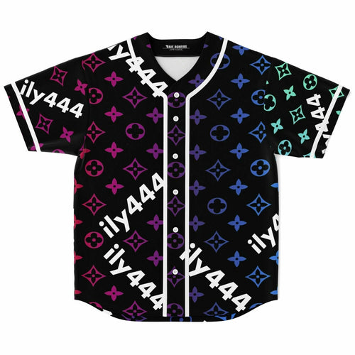 Black Designer Monogram Rave Baseball Jersey