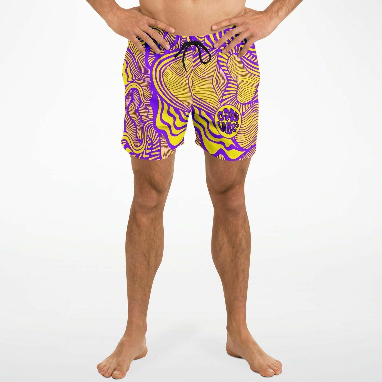 Purple Yellow Warped Op Rave Swim Trunks