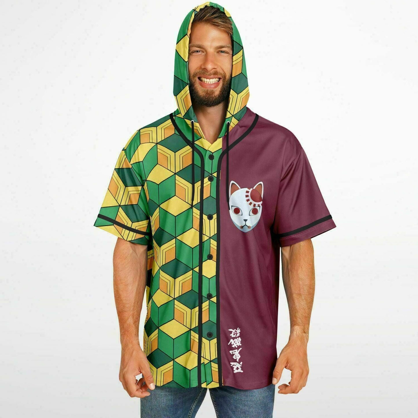 Green Yellow Rave Hooded Baseball Jersey