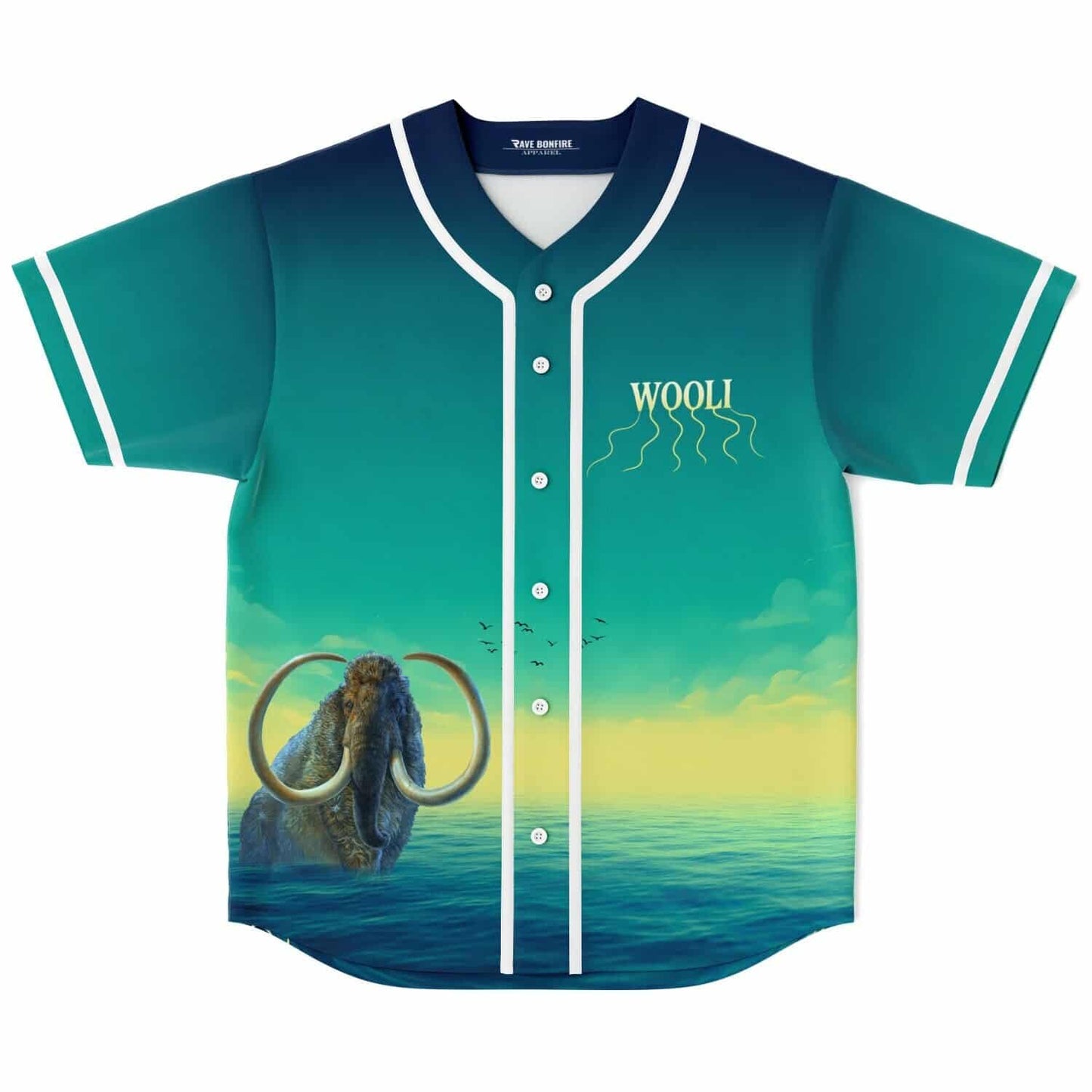 Wooli Teal Yellow Woolly Mammoth Rave Baseball Jersey