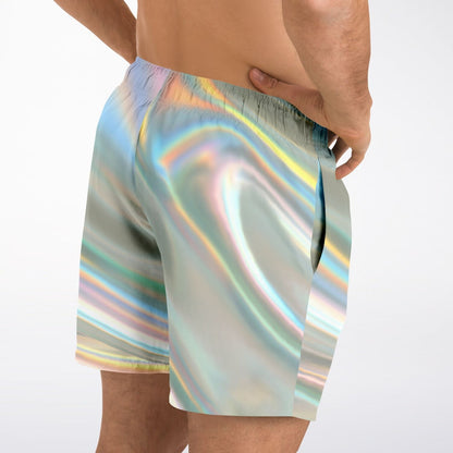 Pastel Iridescent Smooth Holographic Rave Swim Trunks